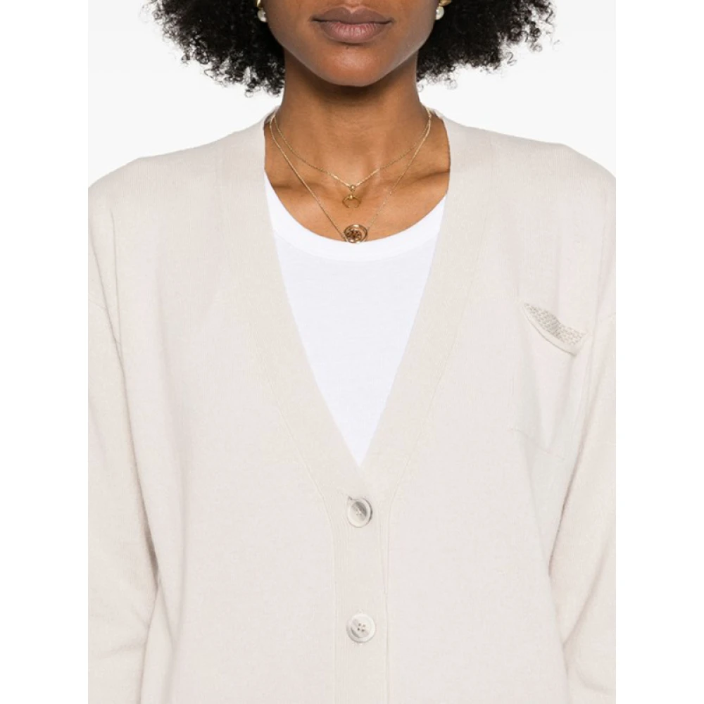 PESERICO Kralen Cardigan Gebreid Ontwerp V-Hals Beige Dames