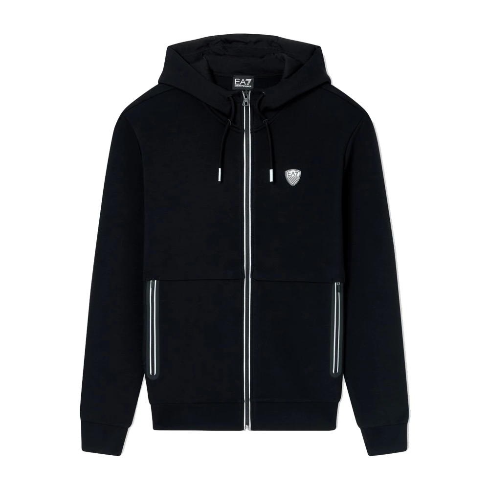 Emporio Armani Ea7 Men's Black Premium Shield Hooded Sweatshirt - Zip-Throughs - 2XL - Sweatshirts & Hoodies