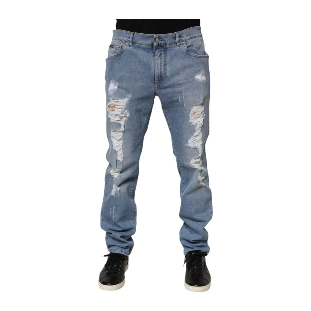 Dolce & Gabbana Men's Blue Tattered Slim Fit Denim Jeans - Slim Fit Jeans - 2XL - Jeans
