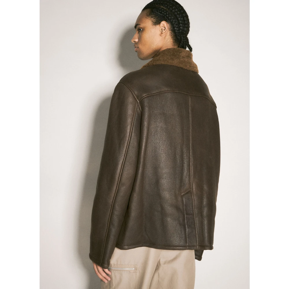 Our Legacy Leren Jas met Shearling Kraag Brown Heren
