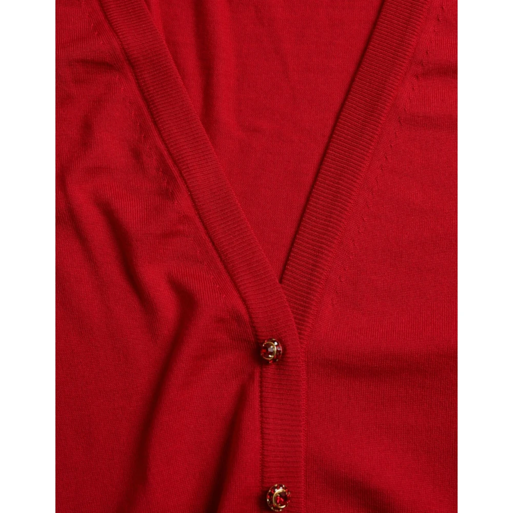 Dolce & Gabbana Rode Wollen V-hals Trui Elegante Stijl Red Dames