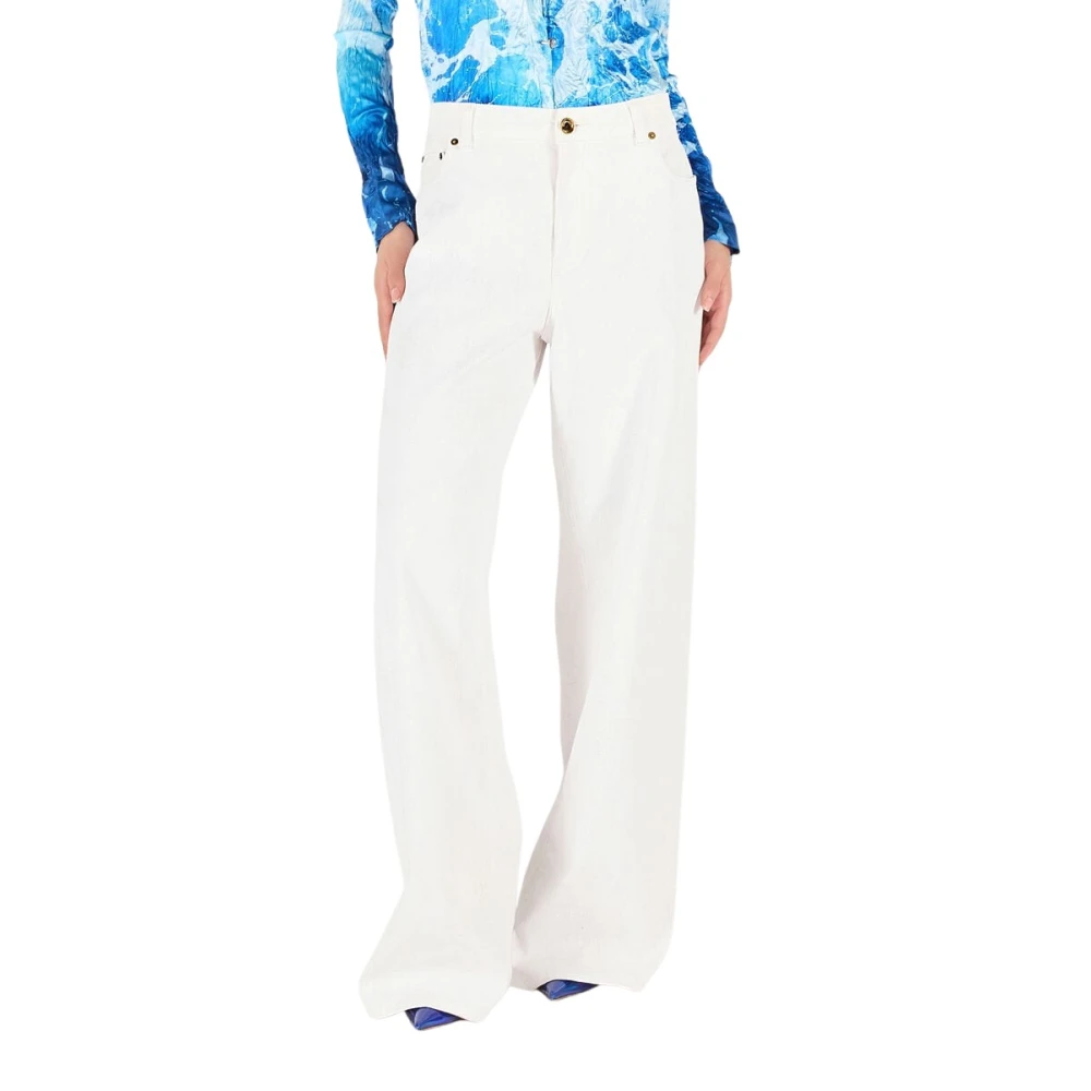 Roberto Cavalli White Wide Jeans, Female, M, Denim Wide Leg Trousers