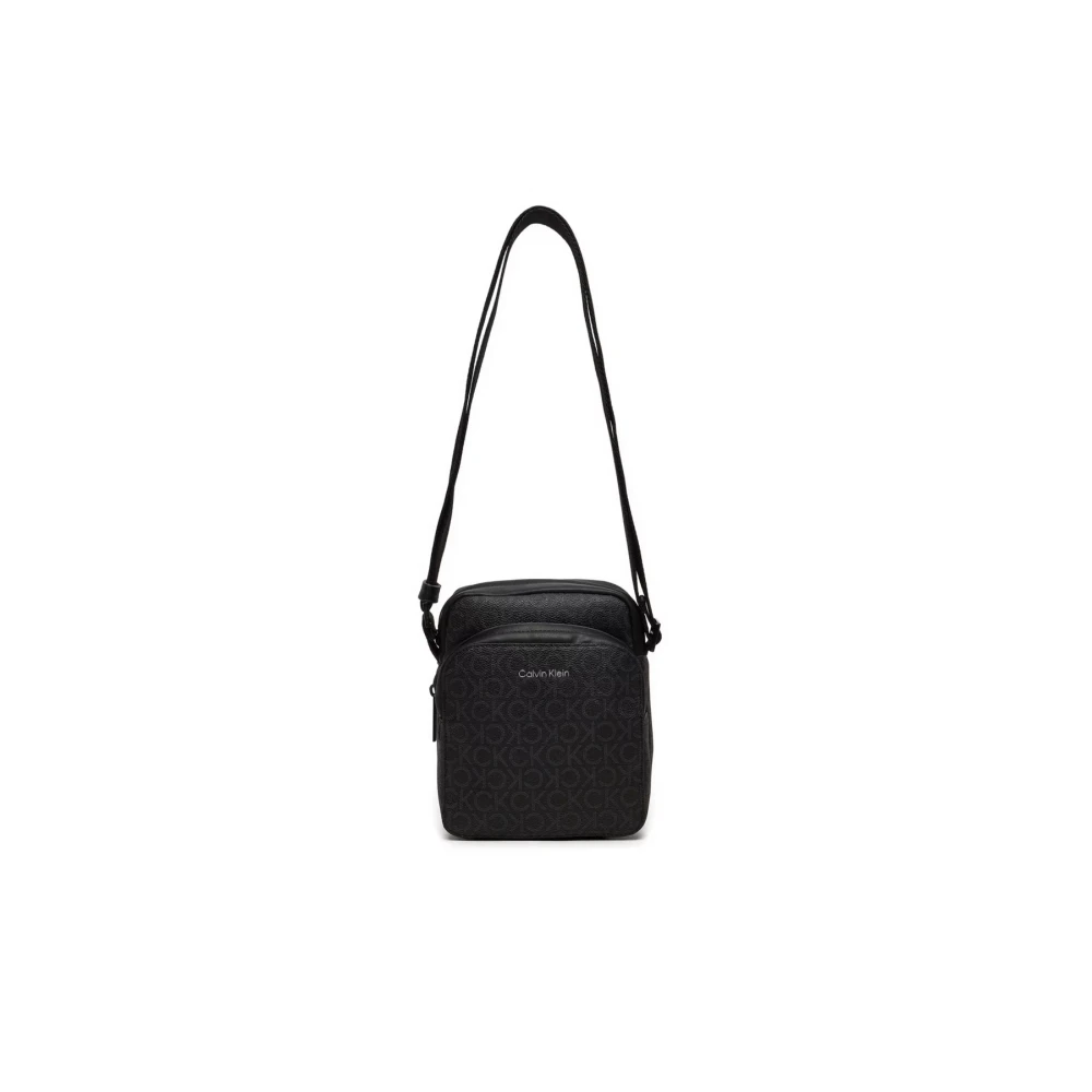 Calvin Klein Zwarte Monogram PU Leren Schoudertas Black Heren