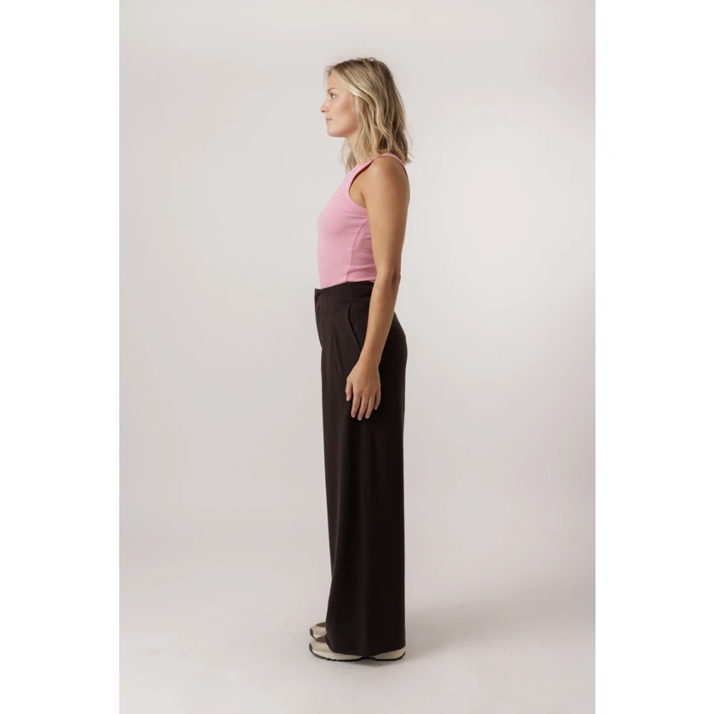 My Essential Wardrobe Hoge Taille Wijde Pijp Broek Delicioso Brown Dames