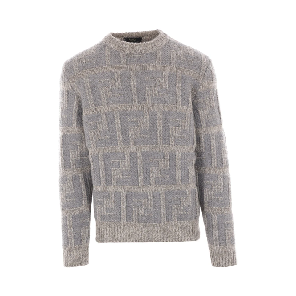 Fendi Grijze Alpaca Sweater met FF Motief Gray Heren