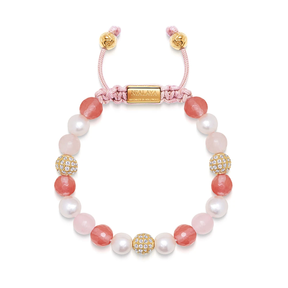 Nialaya Women's Beaded Bracelet with Pearl, Rose Quartz, Cherry Quartz and Gold Multicolor, Dam