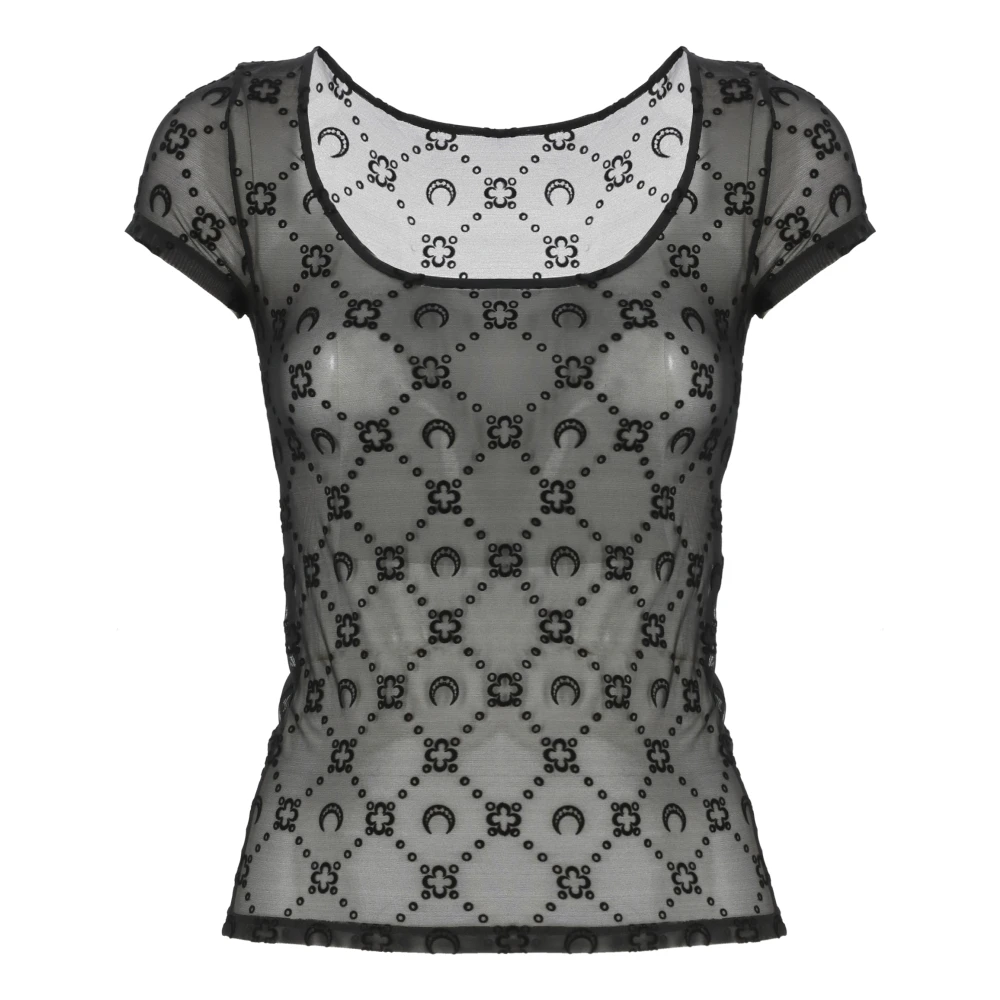 Marine Serre Women's Black T-Shirts, L, Moon Logo Velvet T-Shirt