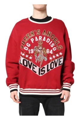 Röd Paljettstickad Pullover Sweater