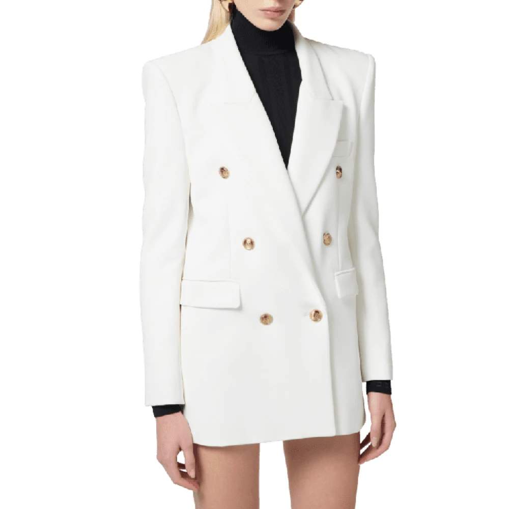 Elisabetta Franchi Ivoor Crêpe Blazer met Gouden Knopen White Dames