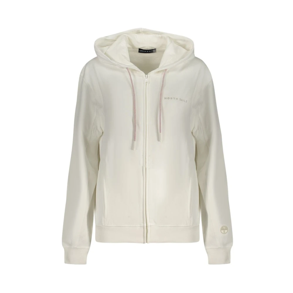 North Sails Women's White Zip-Throughs, Xl, Embossed Logo Hooded Sweatshirt With Pockets