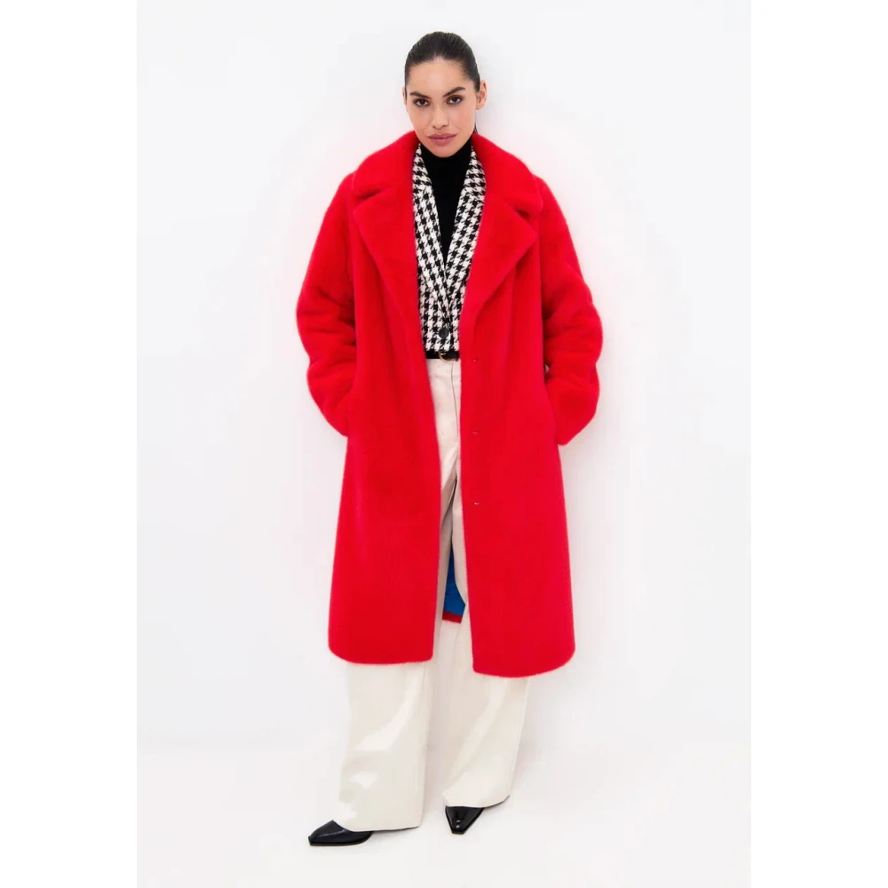 Cesare Gaspari Deluxe Lange Achterprint Jas Liefhebbers Rood Red Dames