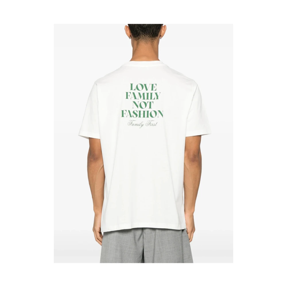 Family First Wit Logo Print T-shirt White Heren