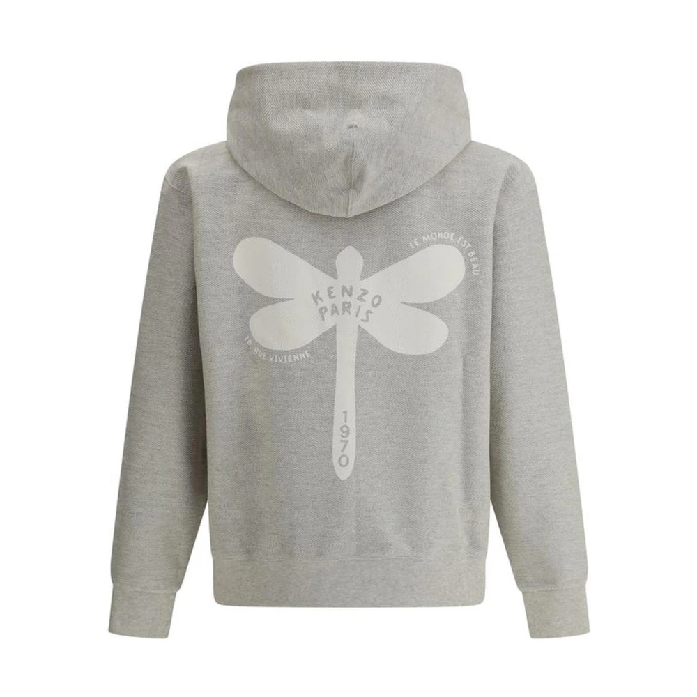 Kenzo Dragonfly Monogram Rits Hoodie Stijlvol Ontwerp Gray Heren