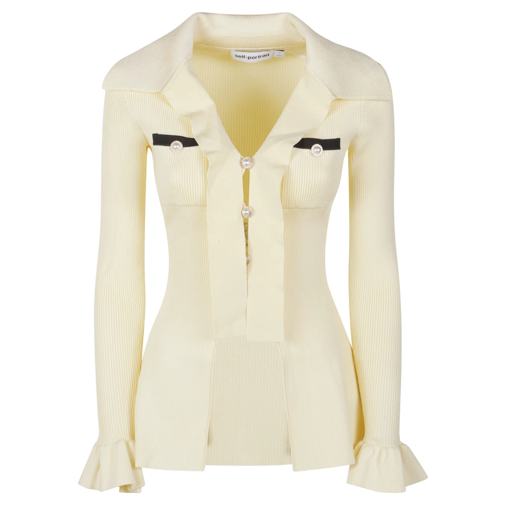Self Portrait Yellow Cardigans, Female, L, Viscose Knit Tie Top