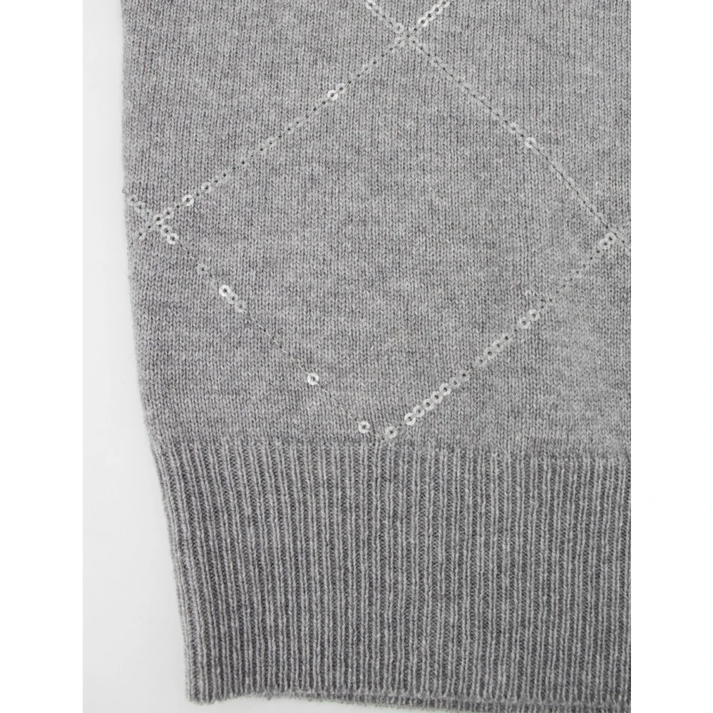 PESERICO Turtleneck Jumper met Geometrische Steekdetails Gray Dames