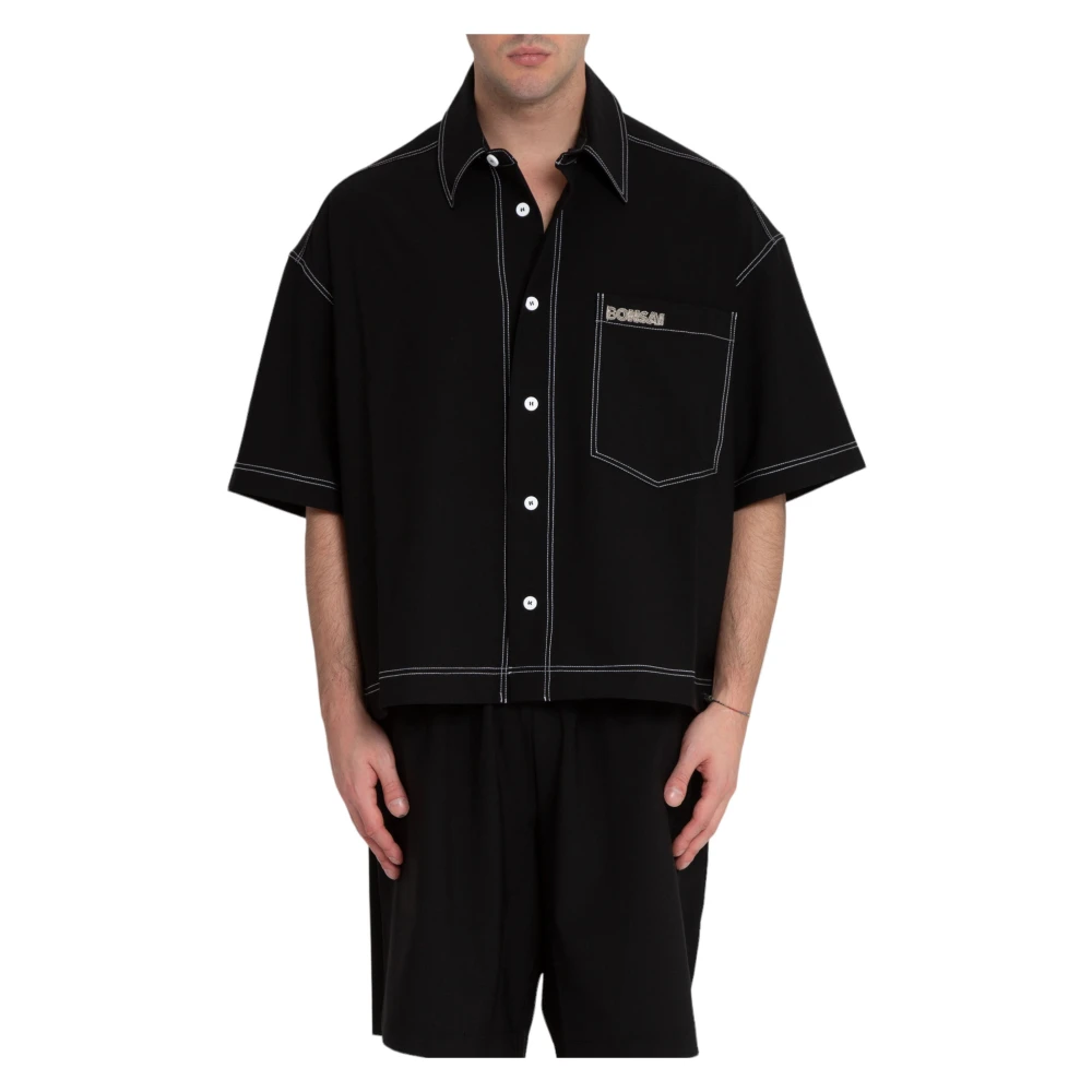 Bonsai Geknipte Shirt in Uniform Stijl Black Heren