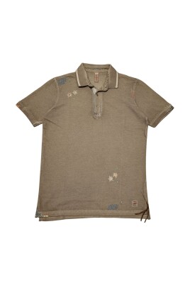 polo-marron-brode-a-manches-courtes