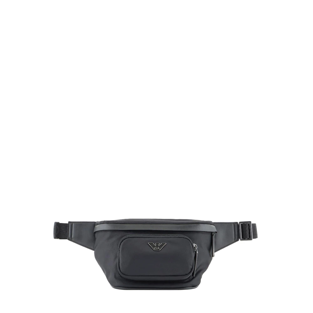 Emporio Armani Zwarte Nylon Tas met Leren Details Black Heren