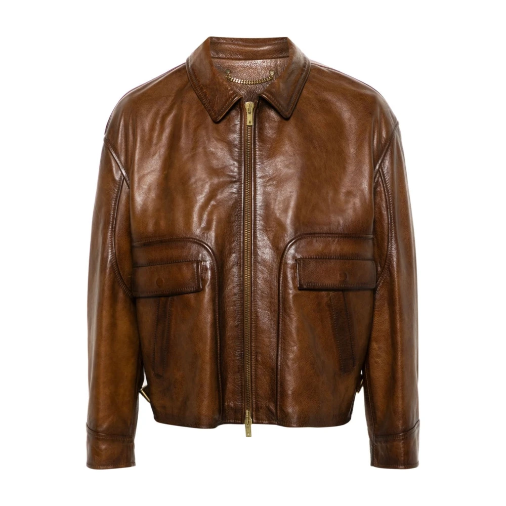 Golden Goose Leren jack met ritssluiting Brown Heren