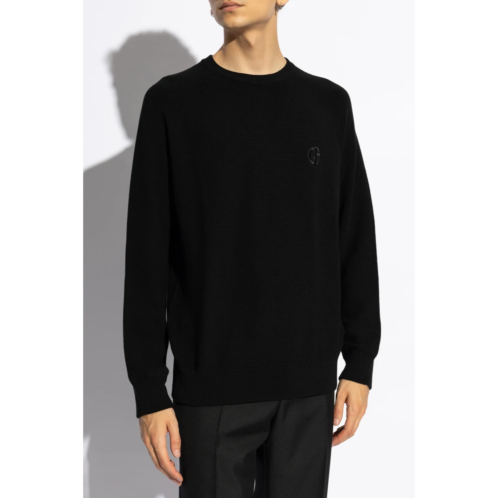 Giorgio Armani Wollen trui met geborduurd logo Black Heren