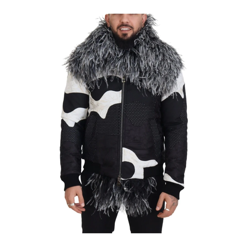 Dolce & Gabbana Men's Black/White Fur Shearling Zip Jacket