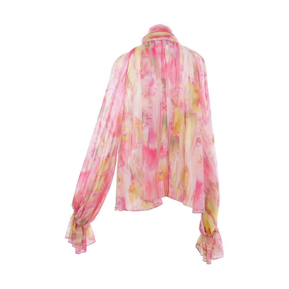 Blumarine Rose Print Georgette Shirt met Cut-Out Mouwen Pink Dames