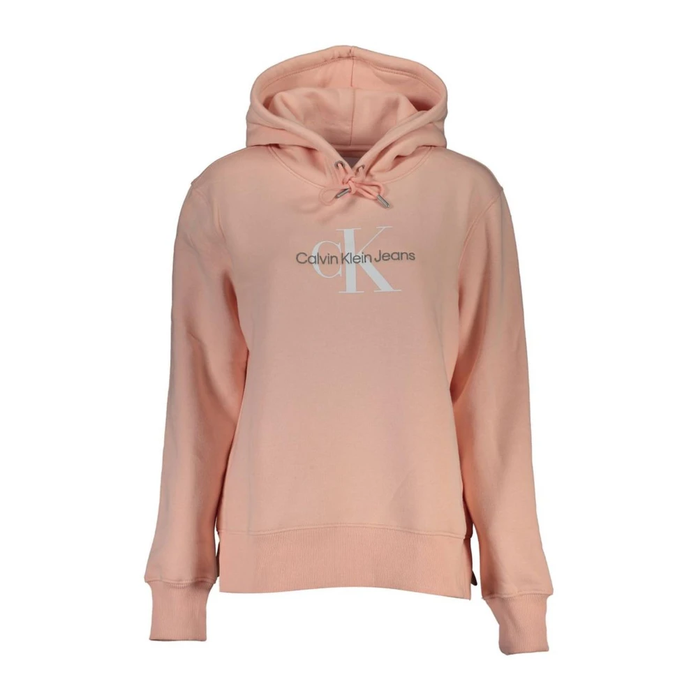 Calvin Klein Women's Pink Hoodies,, Cotton Hooded Sweatshirt With Logo Print And Embroidery Large