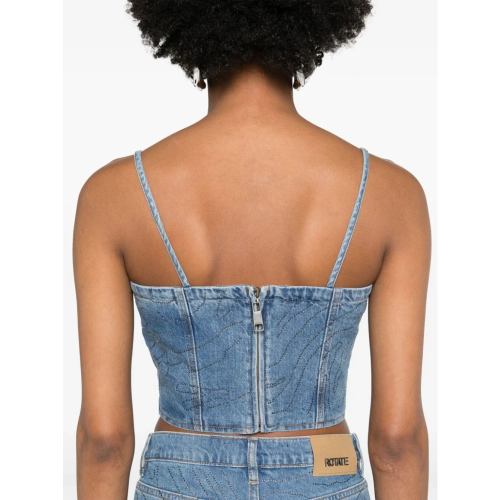 Rotate Birger Christensen Blauwe Top met Spaghettibandjes en Rits aan de Achterkant Blue Dames