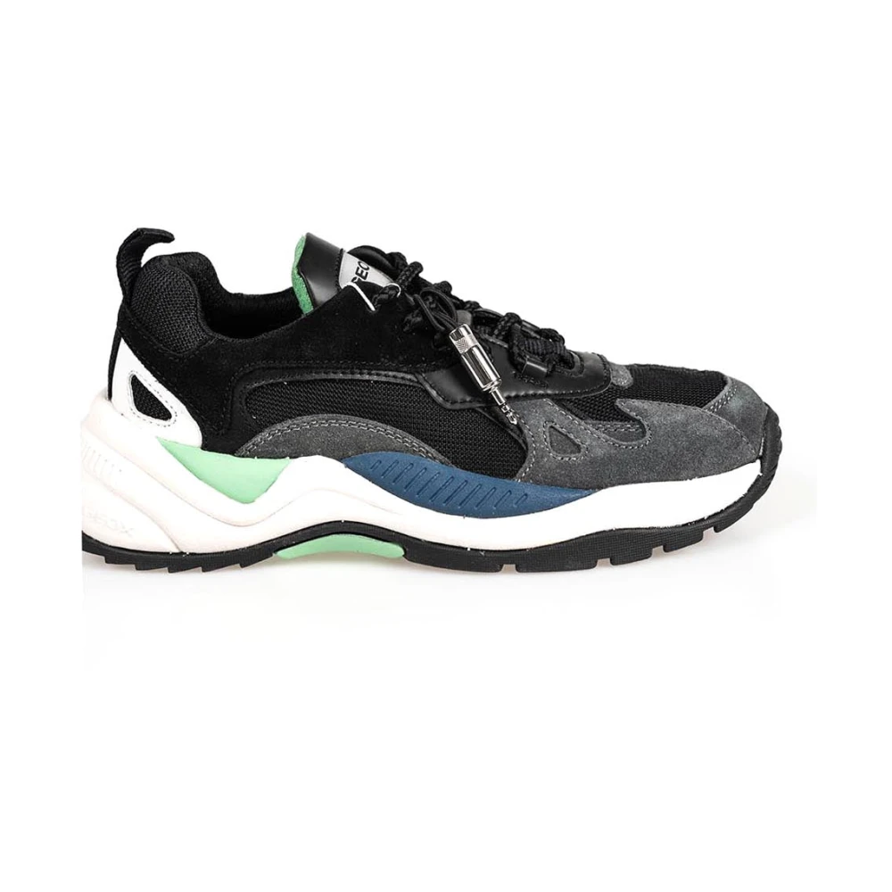 Geox Lace-up Sneakers met Ronde Neus Heren Schoenen Zwart