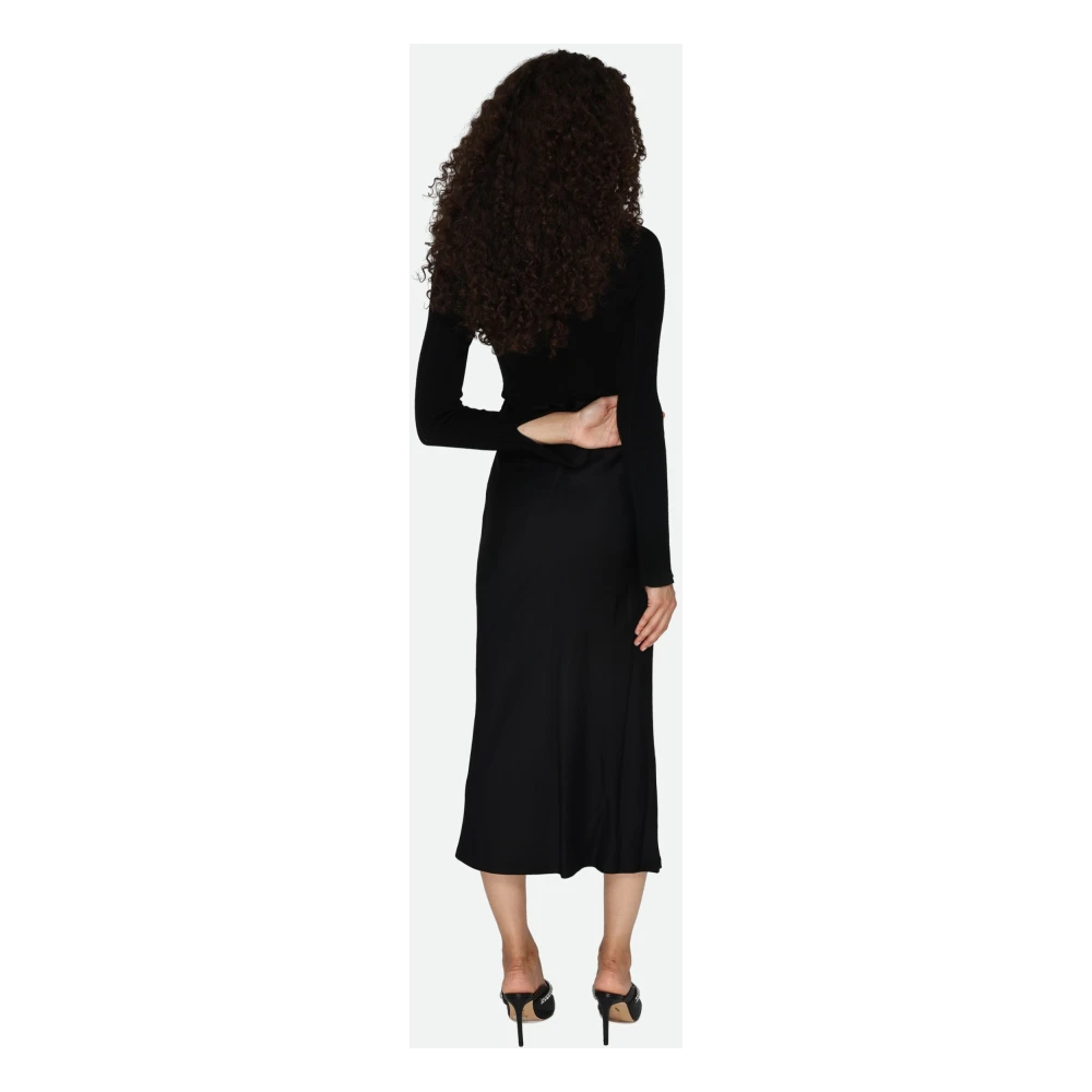 PATRIZIA PEPE Zwarte Midi Jurk met Geribbelde Top Black Dames
