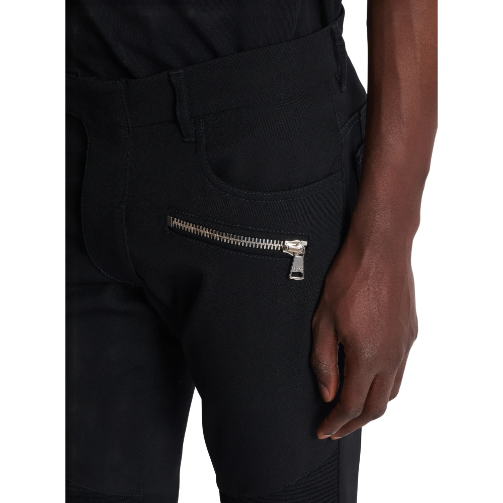 Balmain Op maat gemaakte motorbroek in stretch graan de poudre Black Heren