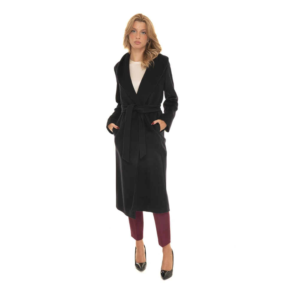 Max Mara Studio Lange wollen jas met sjaalkraag Black Dames