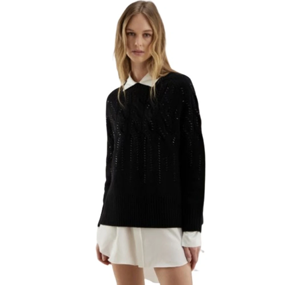 Kangra Gebreide Crewneck Trui Black Dames