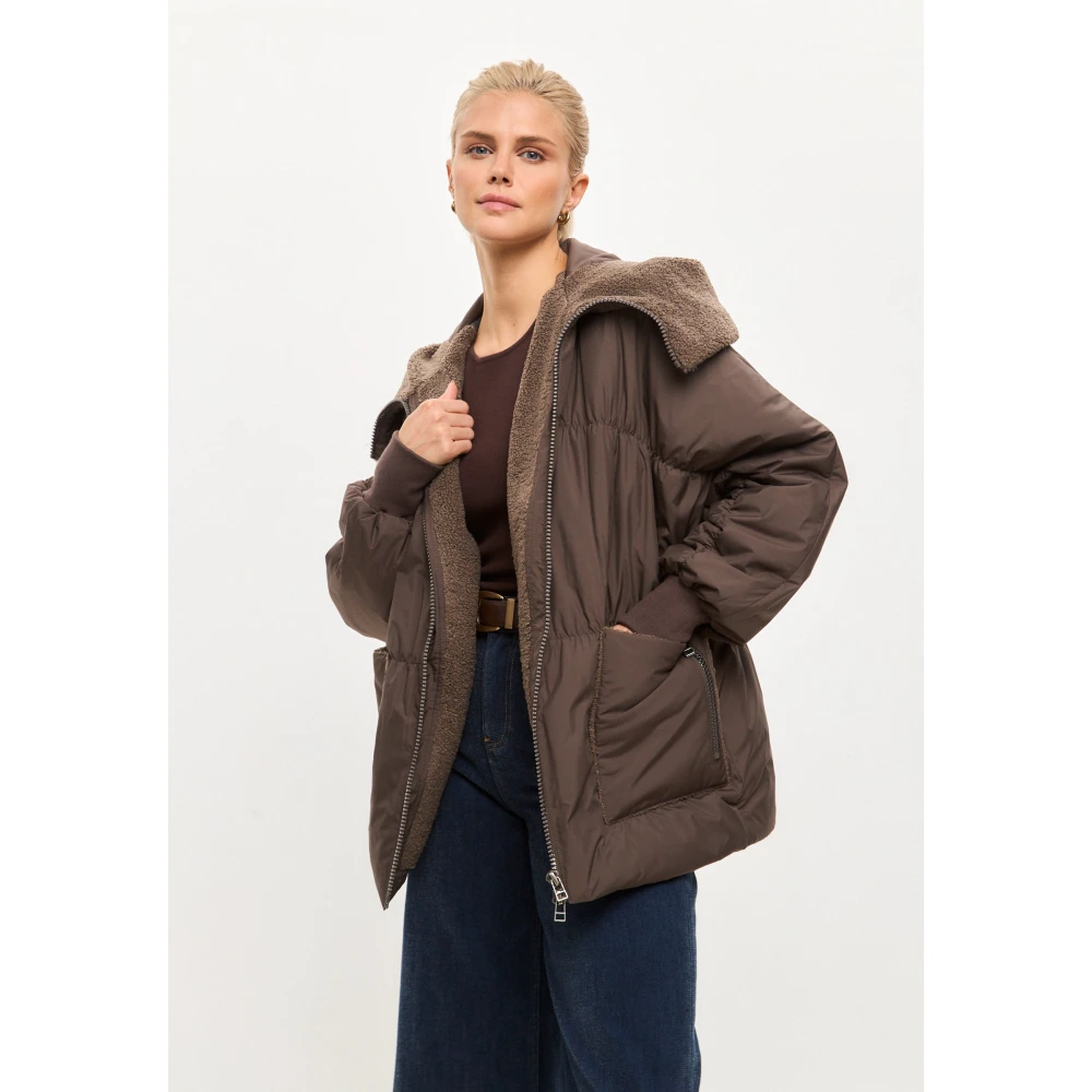 Cesare Gaspari Shearling-Kraag Pufferjas Chocolade Brown Dames
