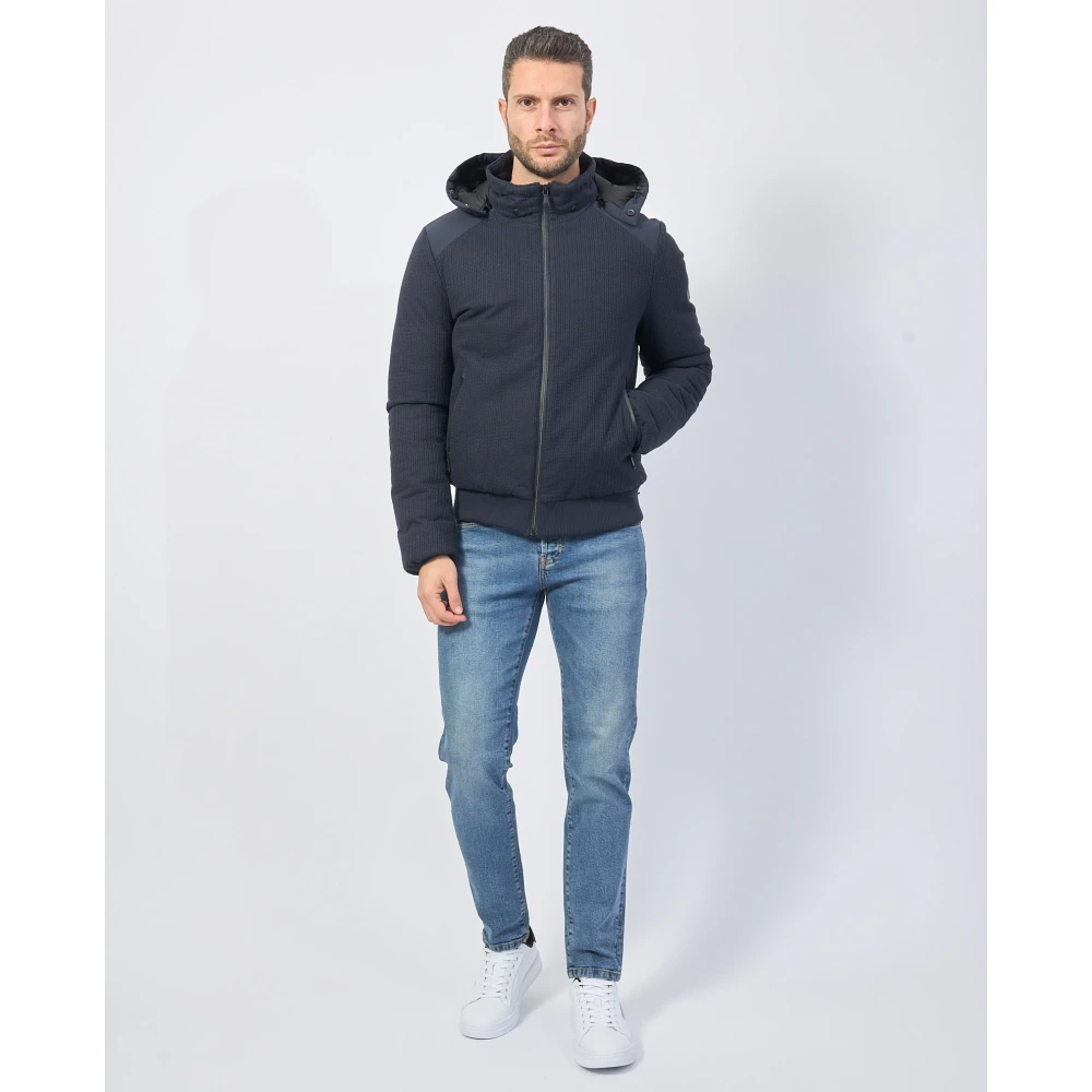 YES ZEE Blauwe Gebreide Softshell Hoodie Jas Blue Heren