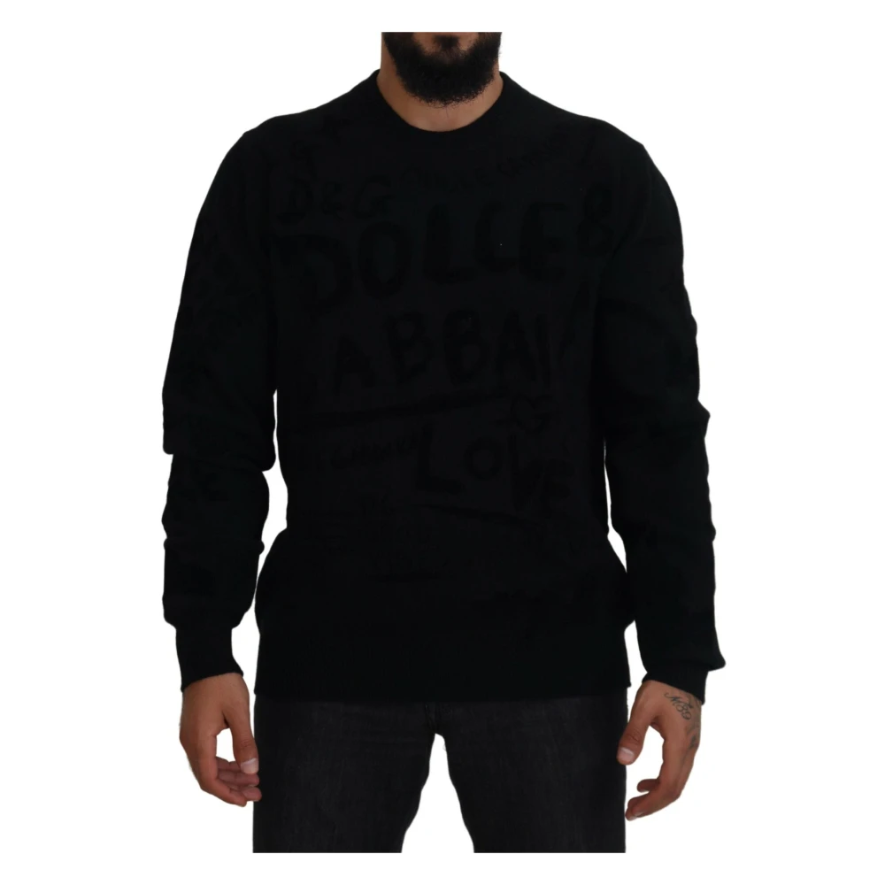 Dolce & Gabbana Men's Black Sweatshirts,, Logo Crewneck Jumper Small