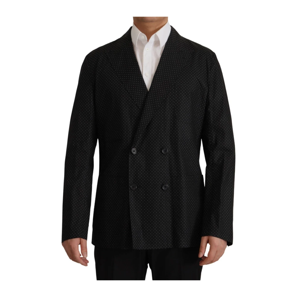 Dolce & Gabbana Men's Black Blazers, 3XL, Polka Dot Slim Fit Double-Breasted Blazer