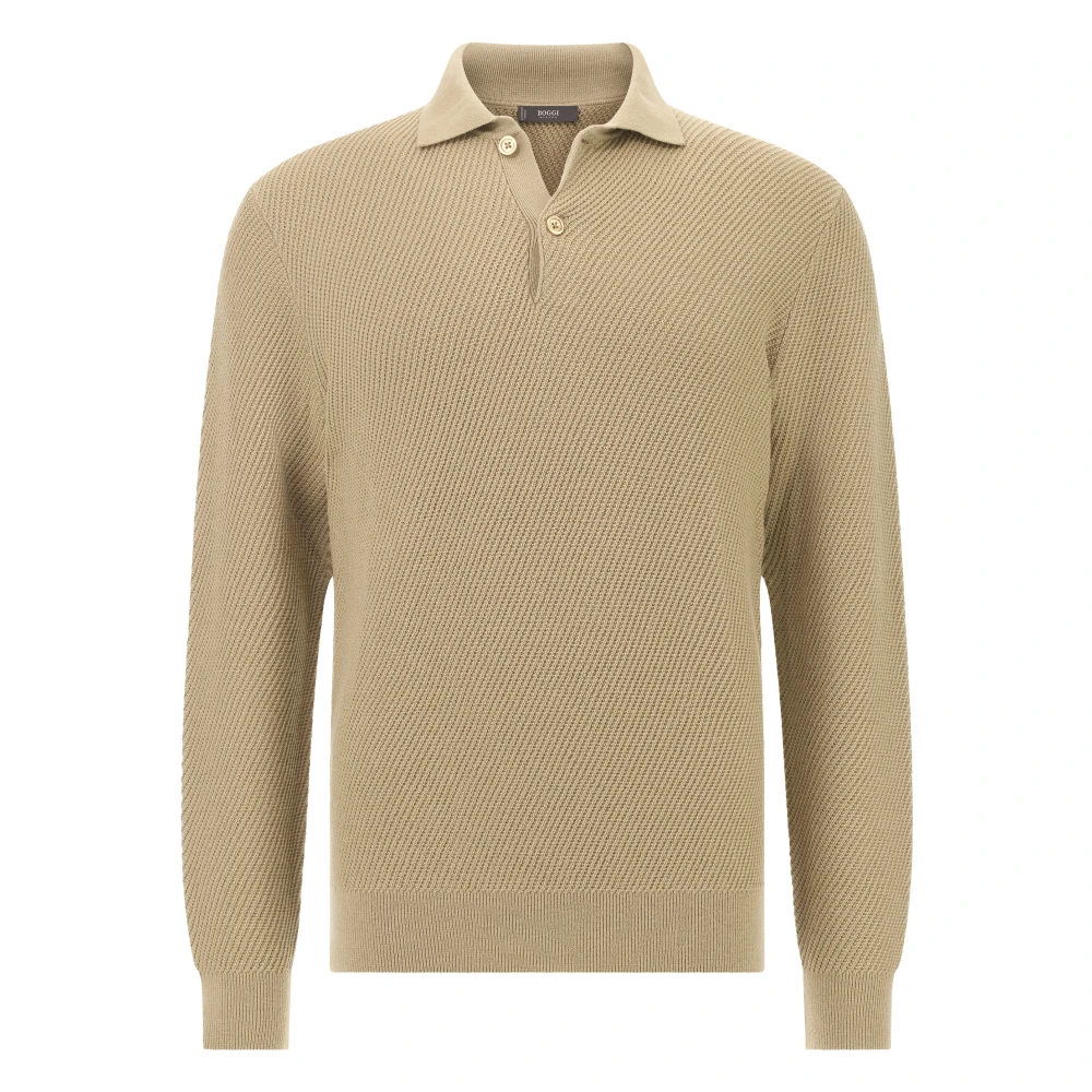 Boggi Milano Herren Beige Gestricktes Poloshirt Aus Merinowolle