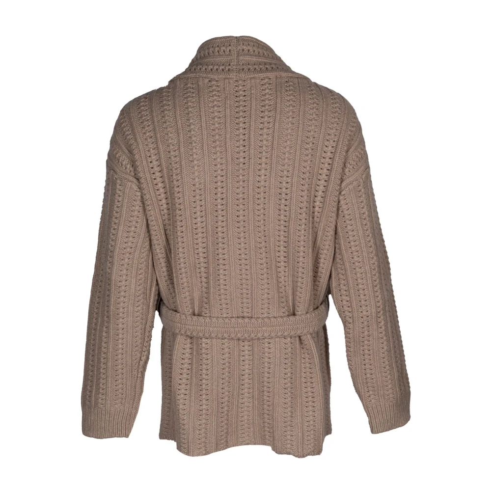 Laneus Heren Cardigan. Wol Riem. Merino Detail. Zware Gebreid. Gemaakt in Italië Beige Heren