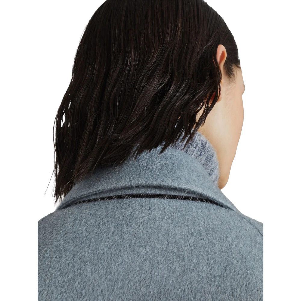 BRUNELLO CUCINELLI Lichtblauwe Cashmere Dubbelbreasted Jas Blue Dames