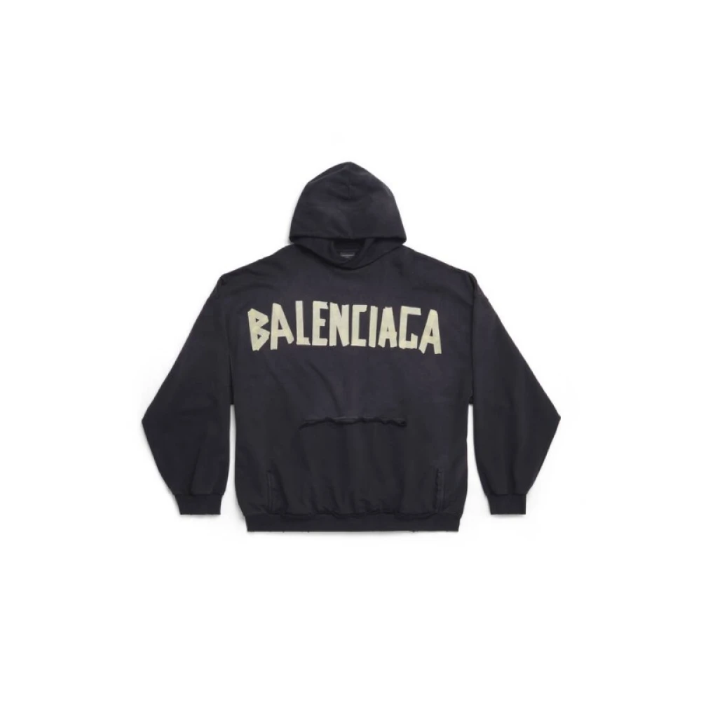 Balenciaga Oversized hoodie met gekrulde fleece en gescheurde zak Zwart Heren