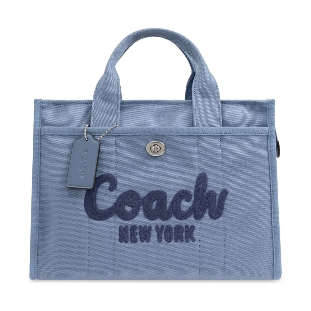 Coach Broderad Logga Canvas Cargo Tote Väska Blue, Dam