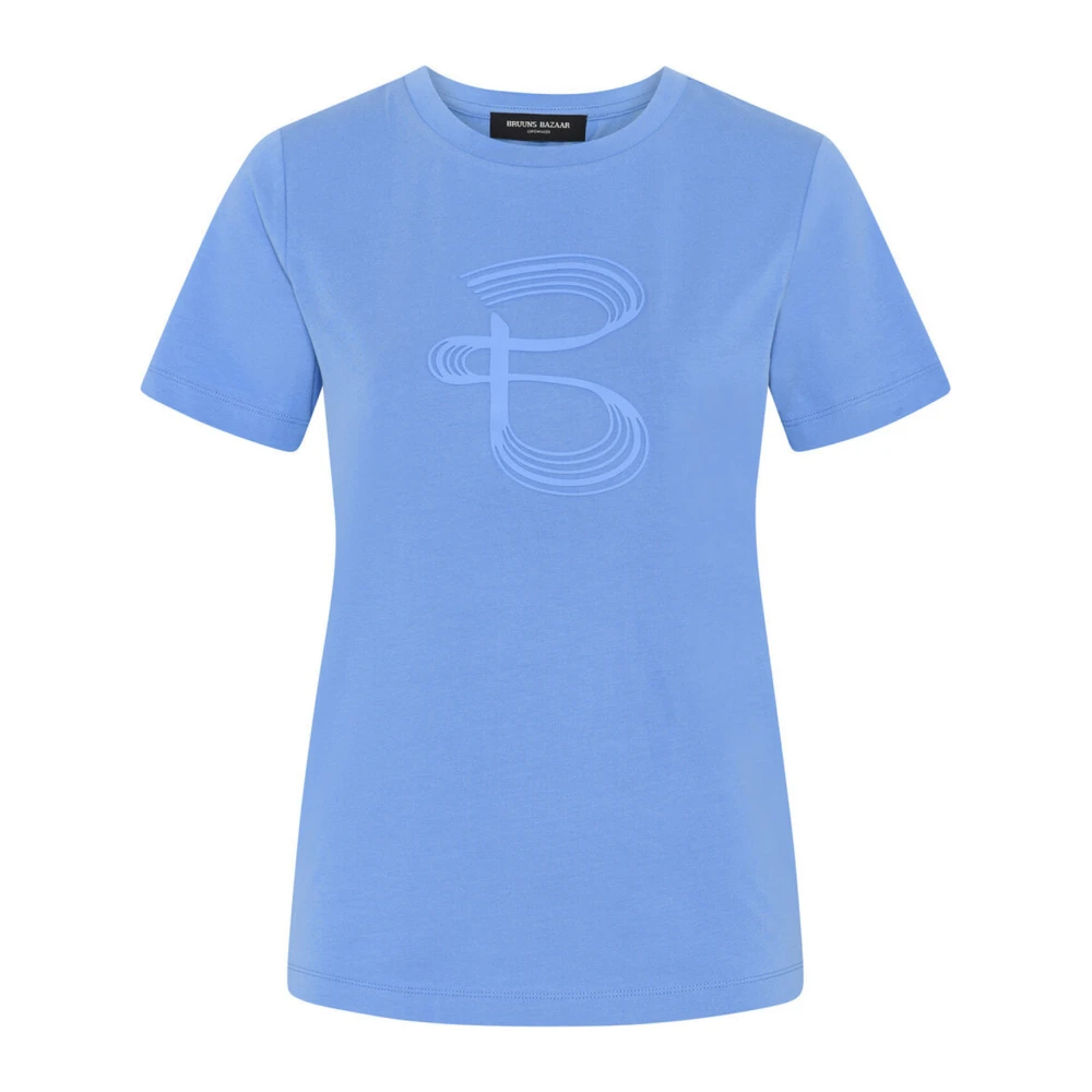 Bruuns Bazaar Blauwe Tee Top met Slim Motief Blue Dames