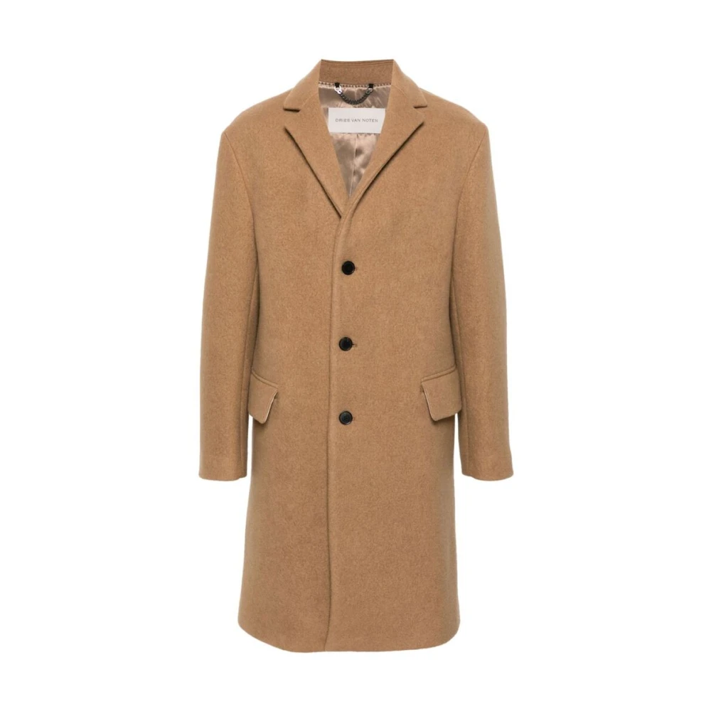 Dries Van Noten Beige Wollen Jas met Geborsteld Effect Brown Heren