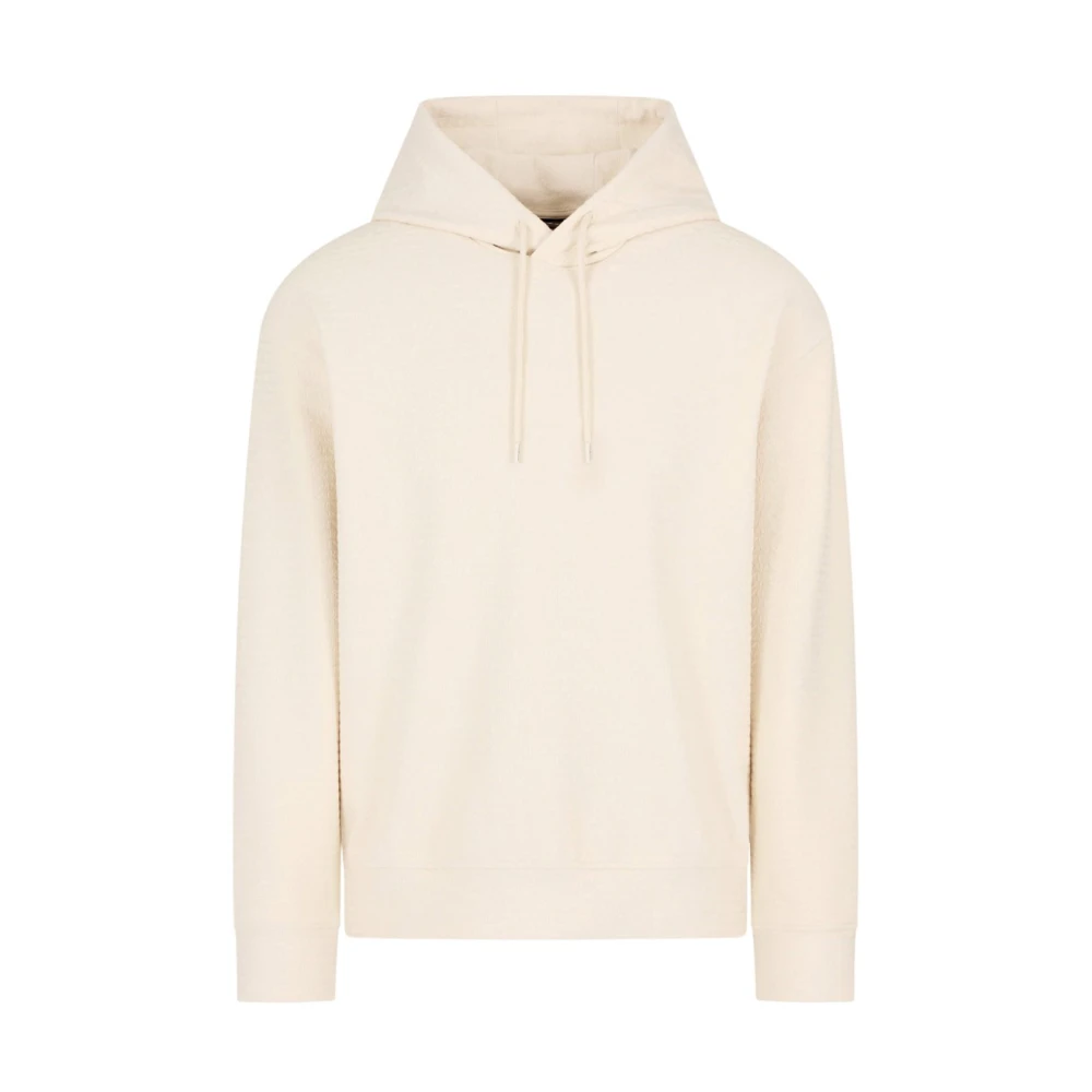 Emporio Armani Gestreepte hoodie met jacquard-logo Beige Heren