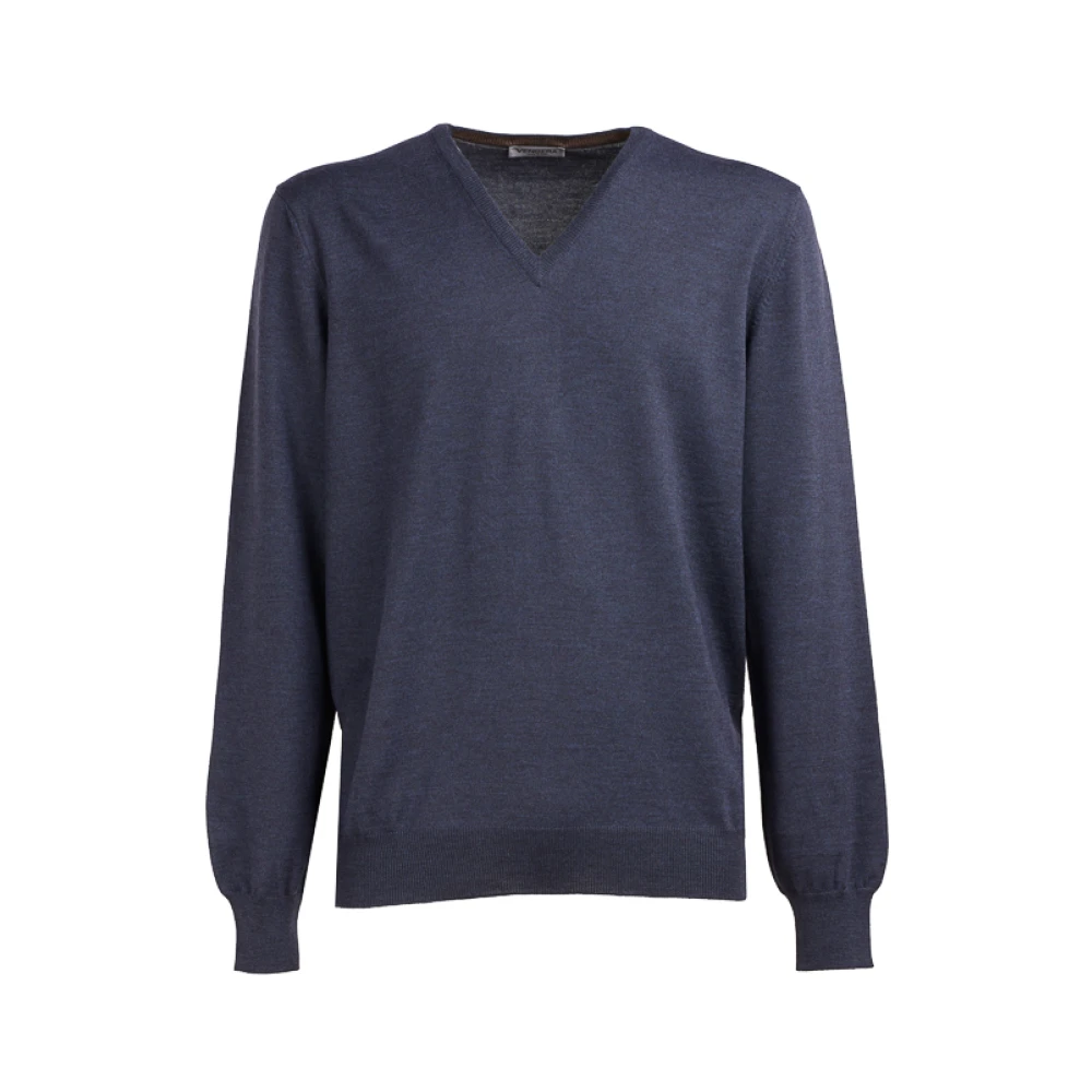 Vengera Blauwe V-hals Wollen Trui Blue Heren