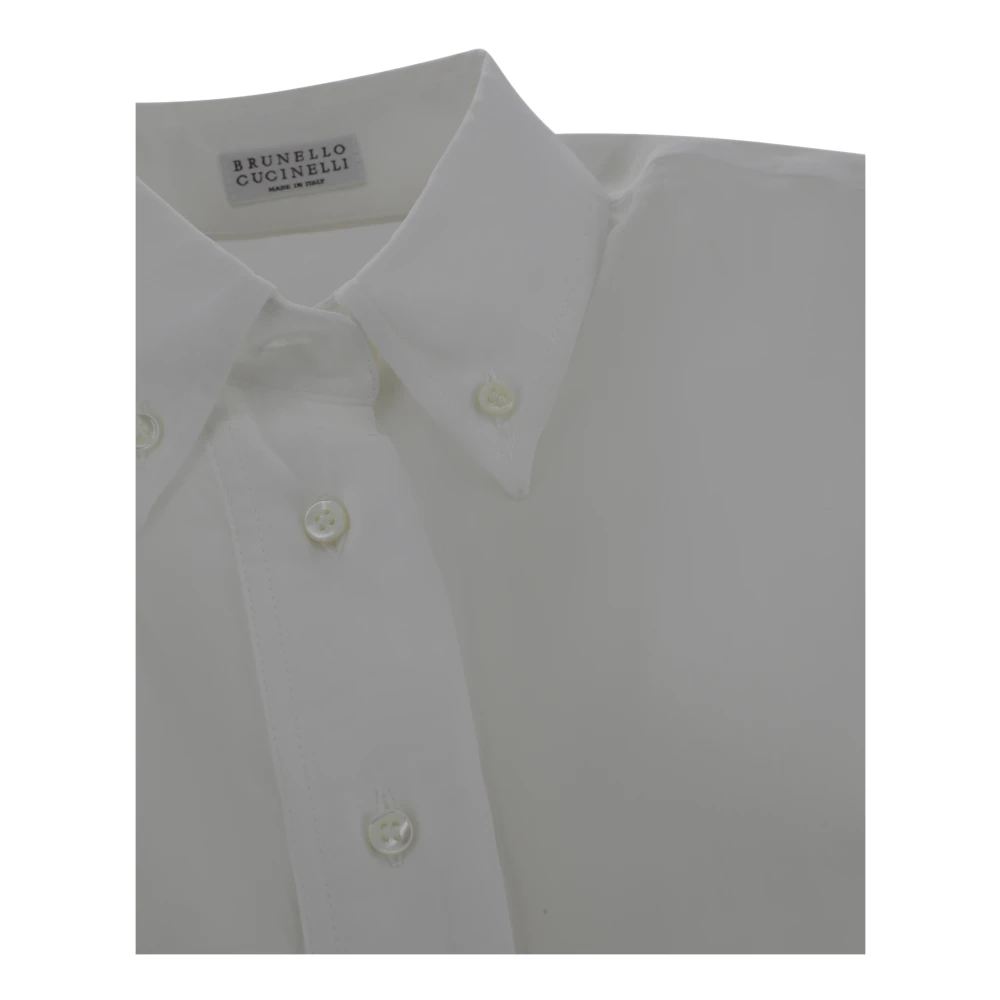 BRUNELLO CUCINELLI Witte semi-transparante overhemd met Monili detail White Dames
