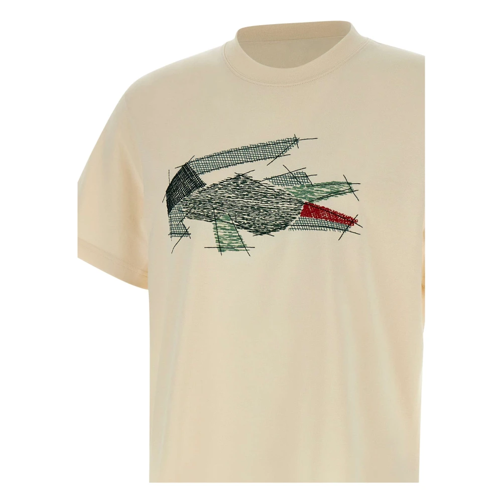 Lacoste Abstract Logo Katoenen T-shirt Ivoor White Heren