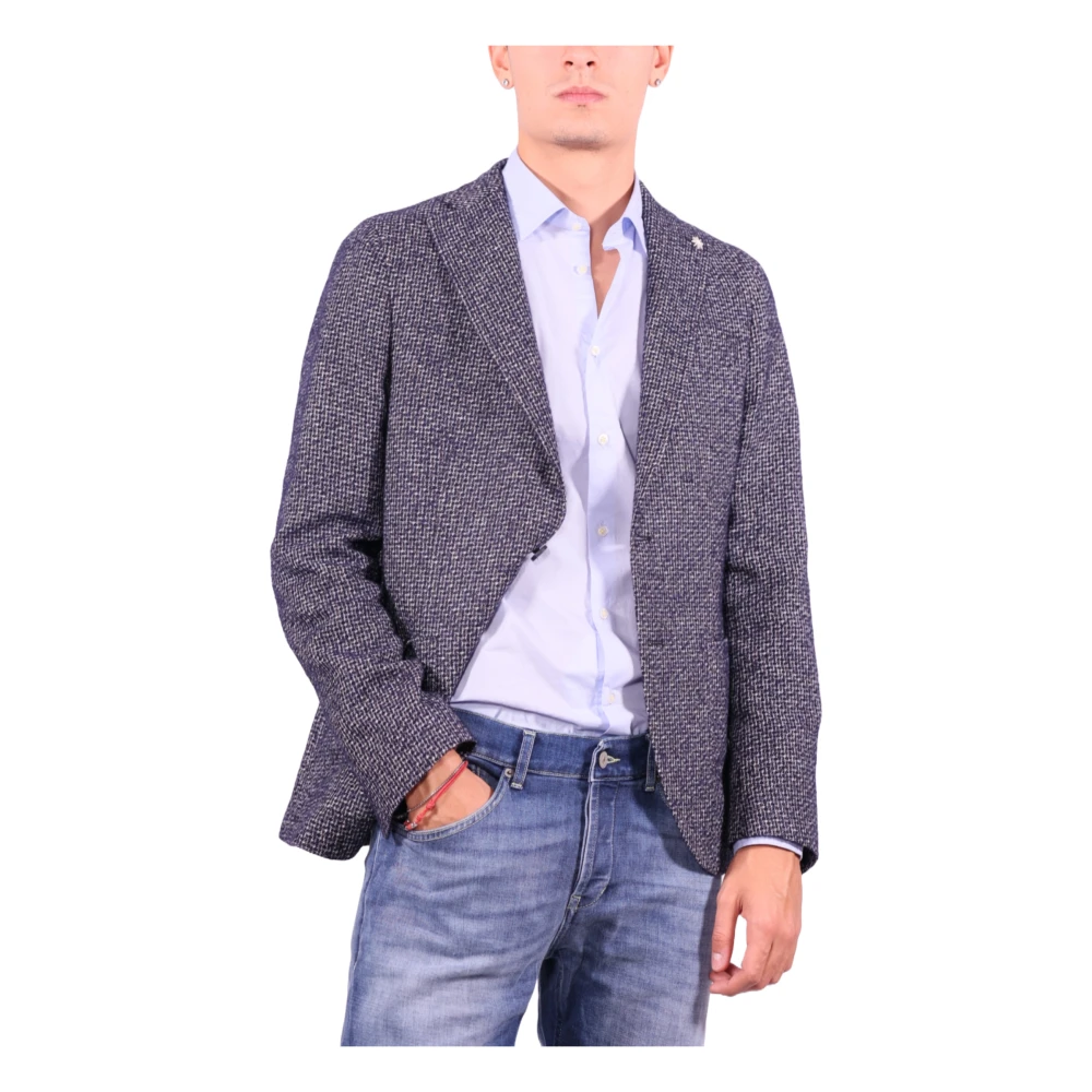 Manuel Ritz Blauwe Wolmix Bouclè Jas Blue Heren