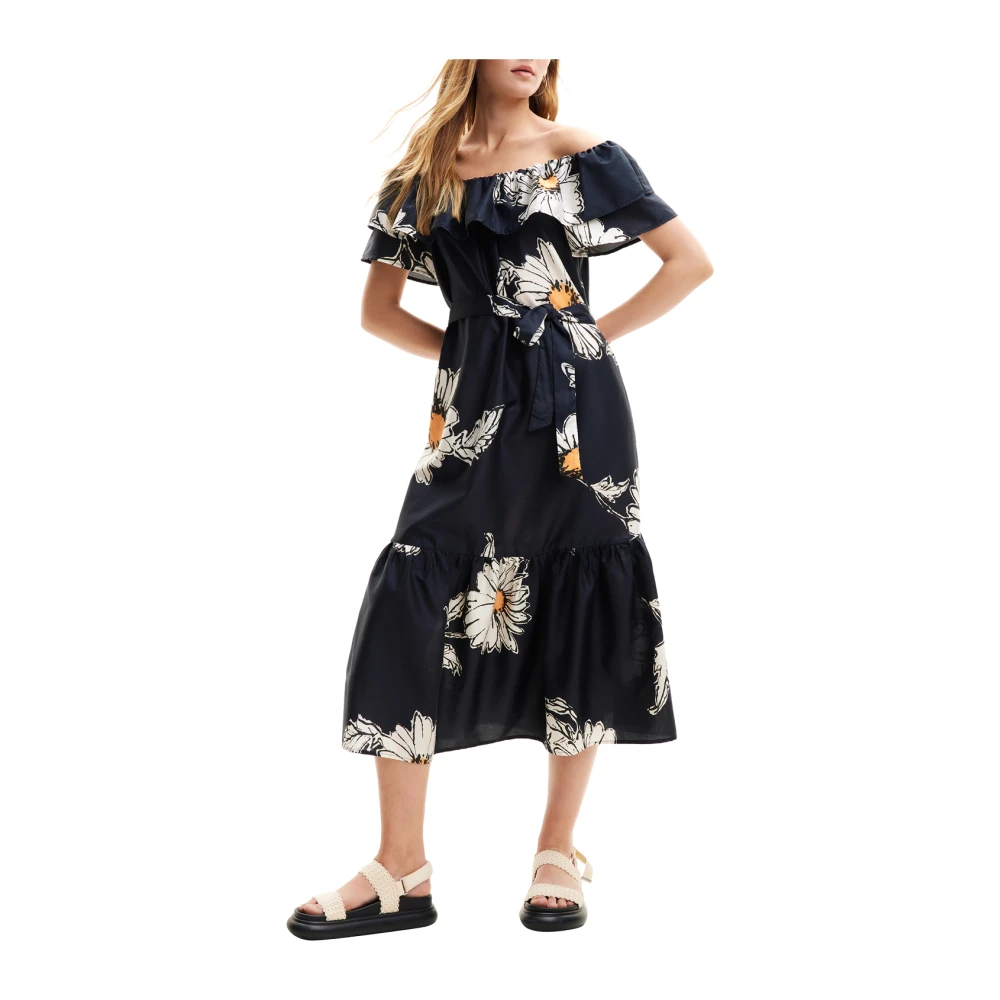 Desigual Elegante Maxi Jurk met Afneembare Riem Black Dames